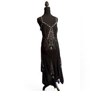 R&M Richards Black Maxi Dress with Silver Embellishments